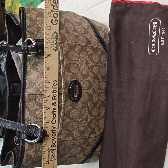 Coach Tan and Black Signature Leather Hand Bag - Picture 16 of 16